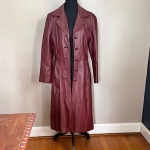 Vintage Burgundy Leather Trench Coat Pierce Andre Designer Collection  excellent